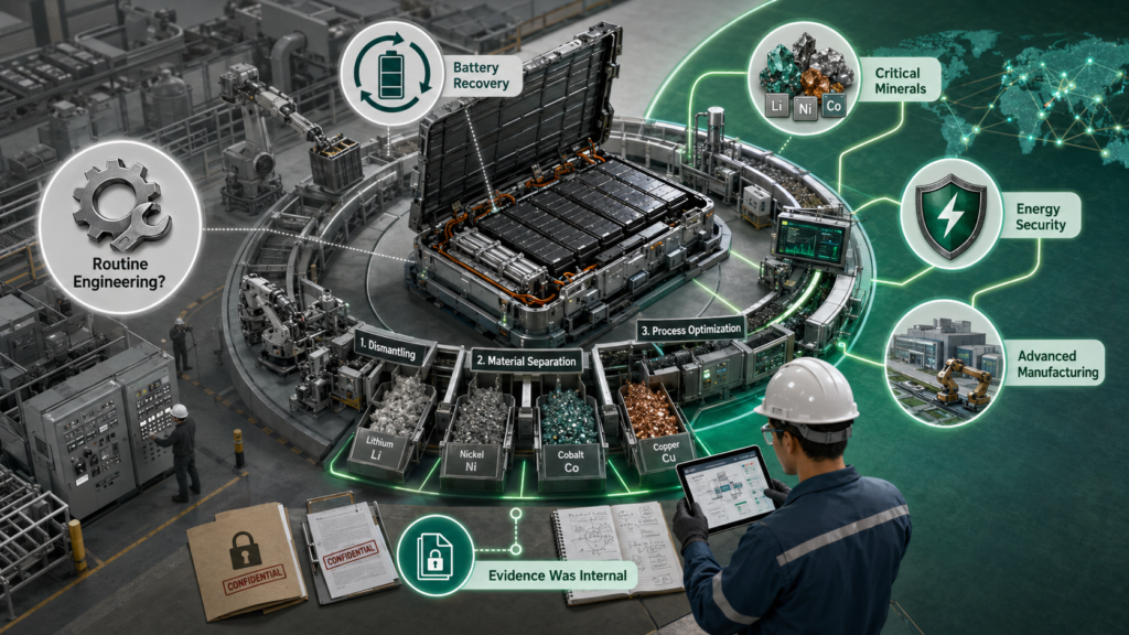 EB-1A Approval Case Recycling Metallurgist reviewing EV battery mineral recovery.
