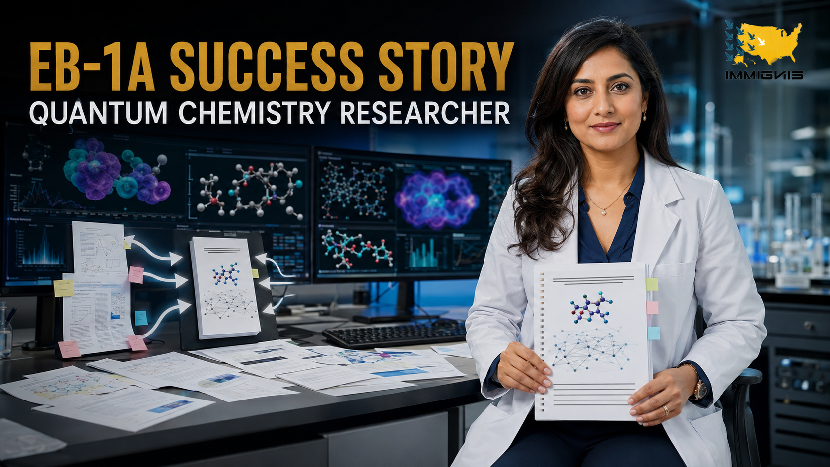 Quantum chemistry researcher modeling cleaner catalyst discovery for an EB-1A success story