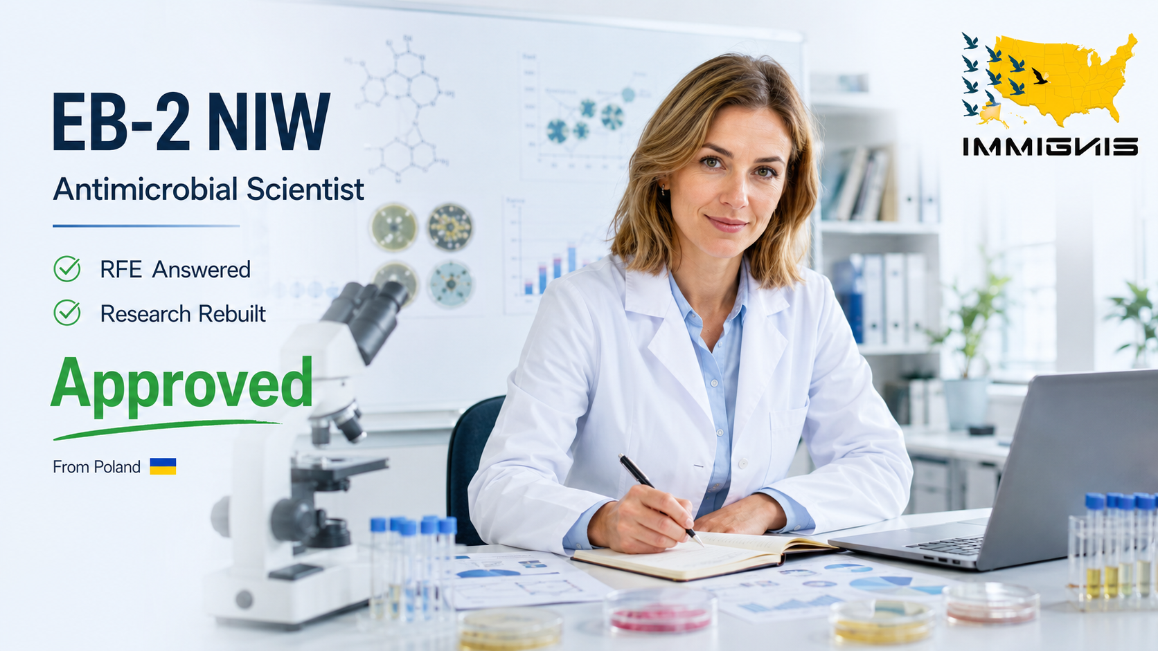 EB-2 NIW antimicrobial researcher approved after RFE - displaced Ukrainian scientist Poland