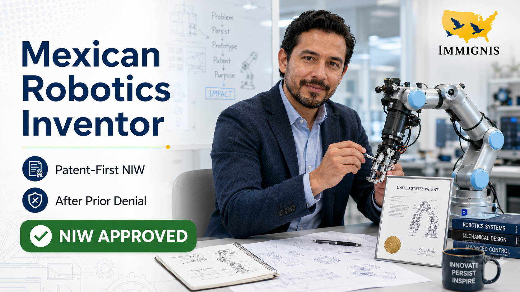 EB-2 NIW robotics inventor approved after denial - Mexican patent first collaborative robotics