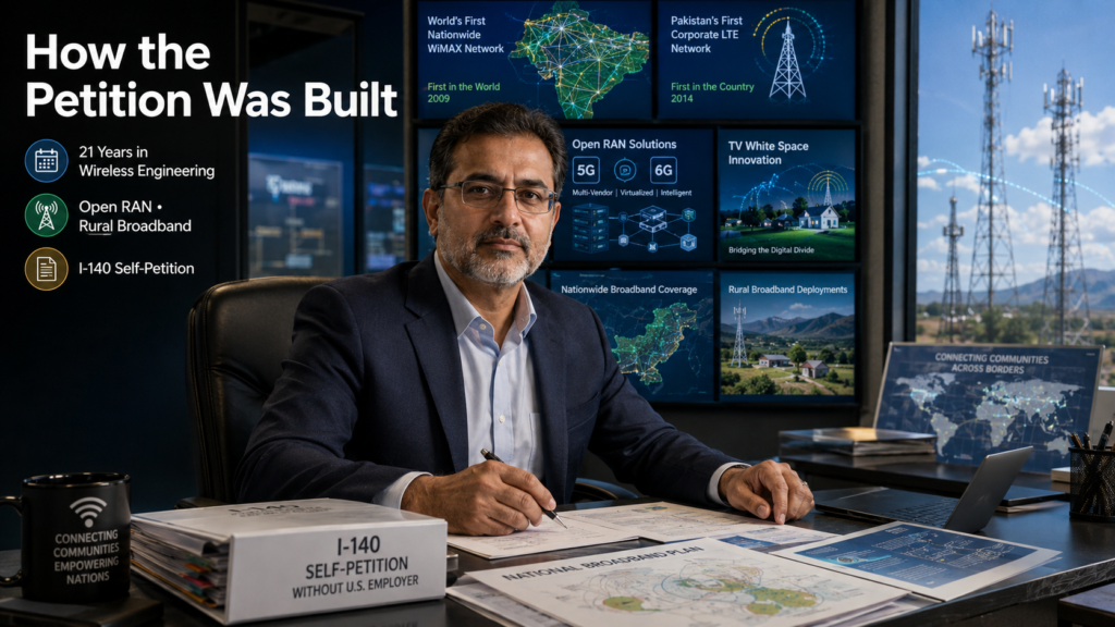 EB-2 NIW approved telecommunications engineer three part Open RAN rural broadband IoT Immignis
