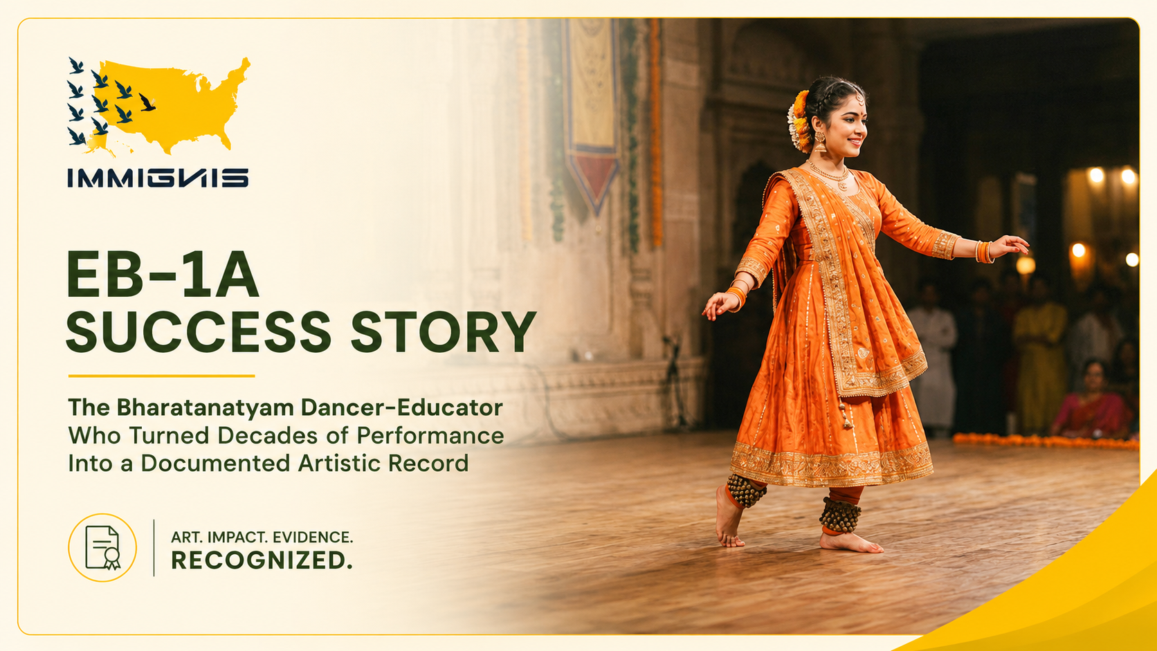 EB-1A Bharatanatyam Dancer performing classical Indian dance on stage