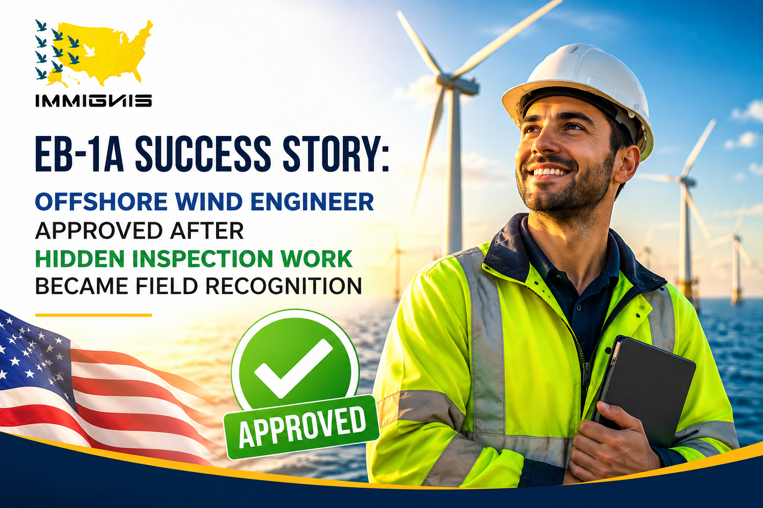 EB-1A offshore wind engineer reviewing digital inspection and corrosion-risk data