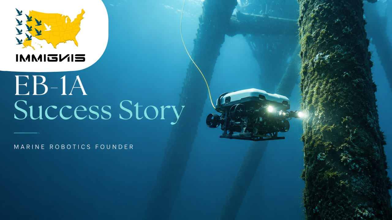 Marine robotics engineer using autonomous underwater robots in an EB-1A approval success story
