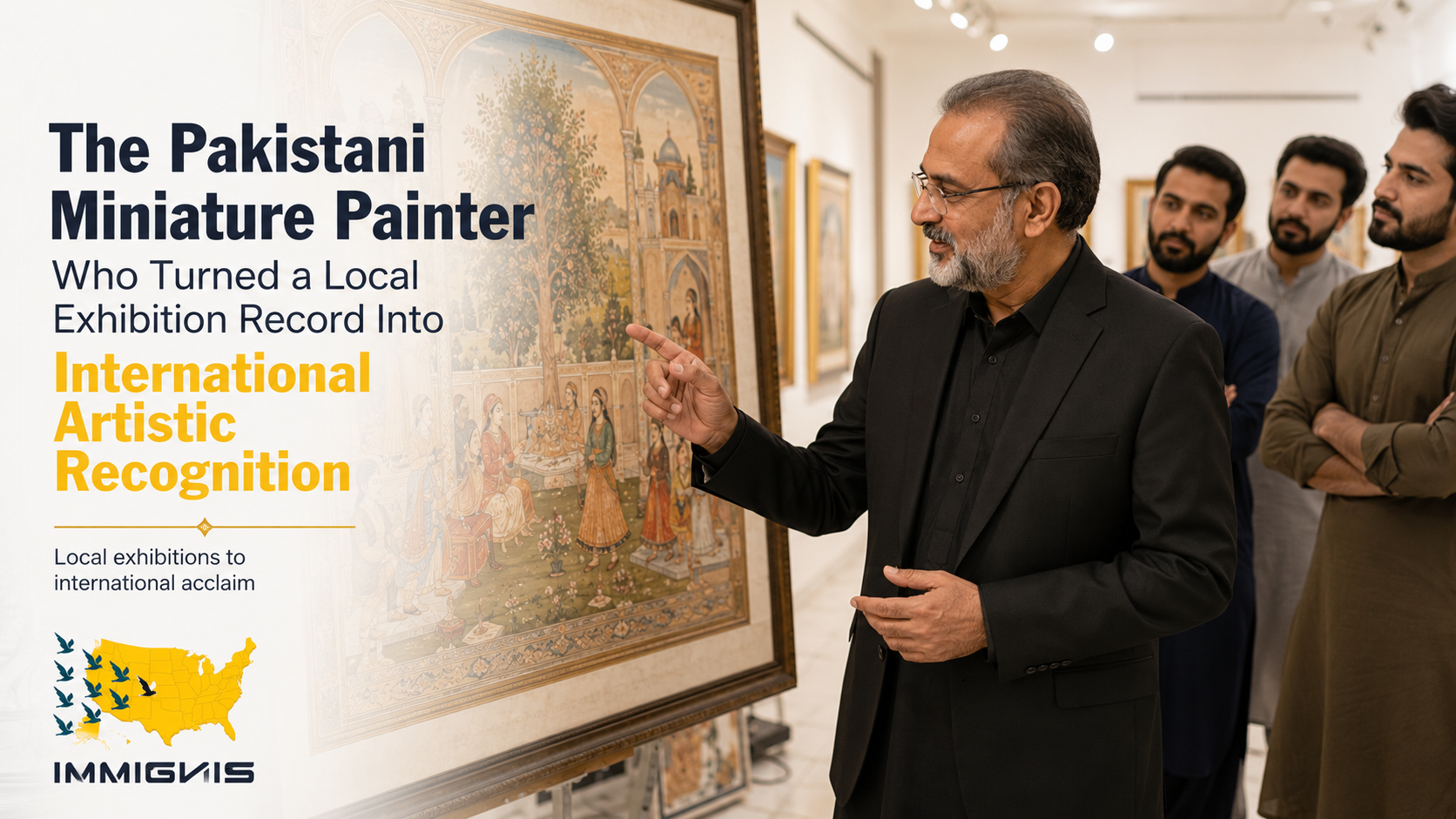 EB-1A Pakistani Miniature Painter showcasing neo-miniature contemporary artwork that achieved international artistic recognition.