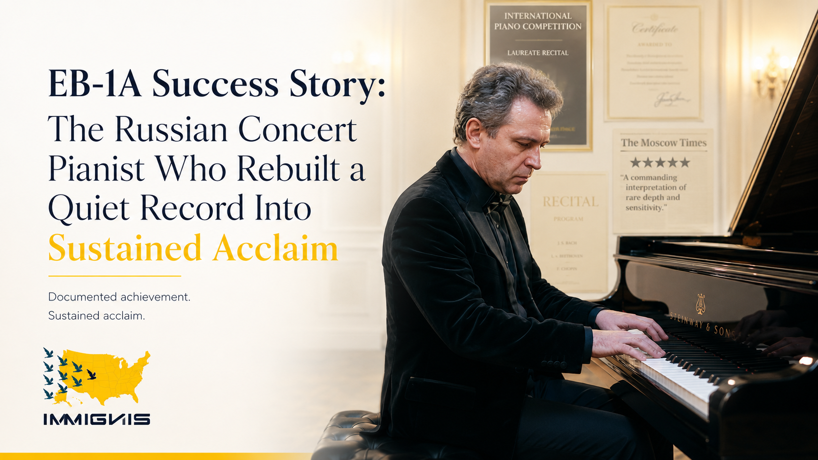EB-1A Concert Pianist rebuilding a quiet performance career into sustained international acclaim through concerts and artistic recognition