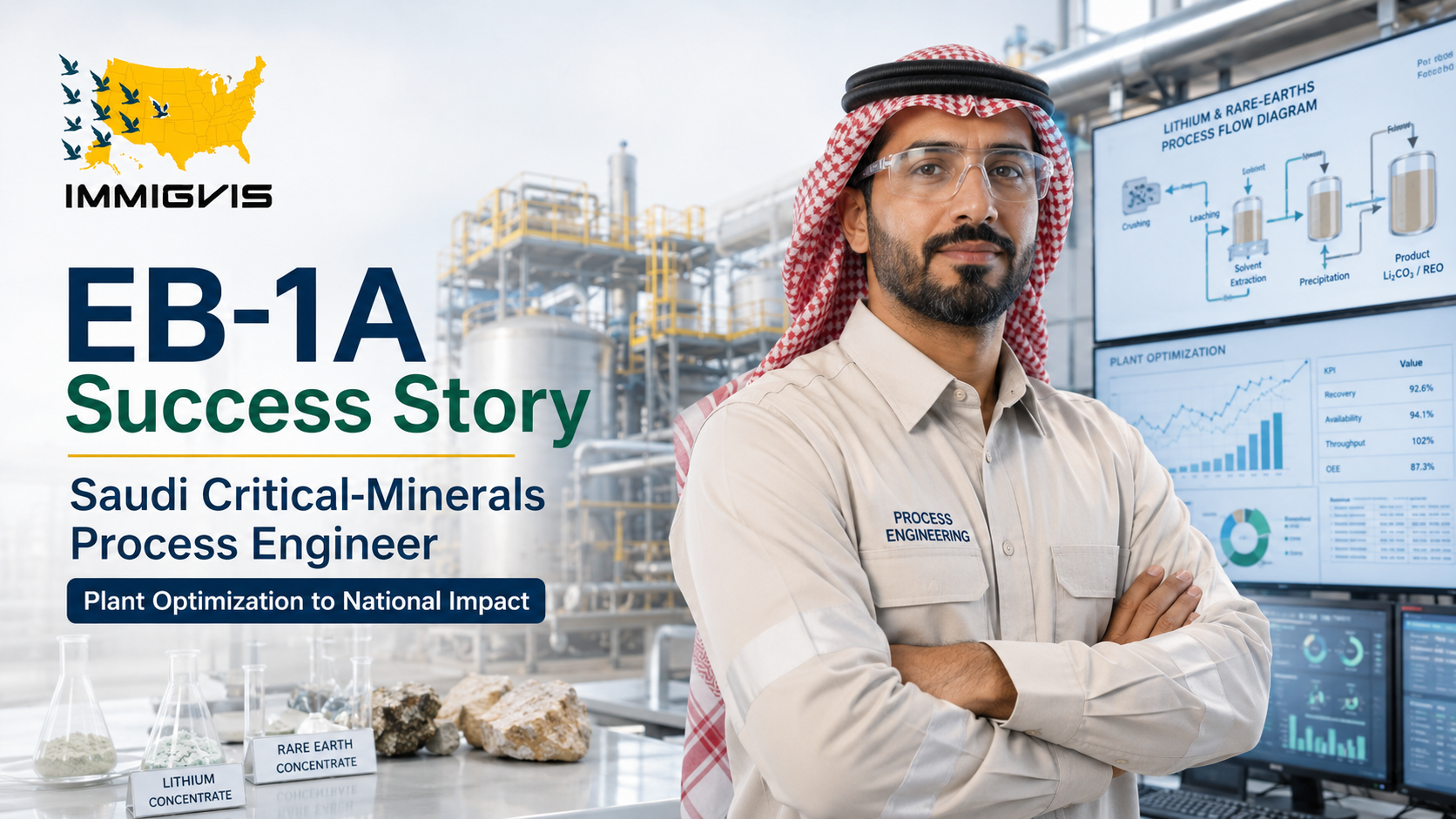 Saudi Critical Minerals Engineer achieving EB-1A approval through lithium and rare-earth process optimization.
