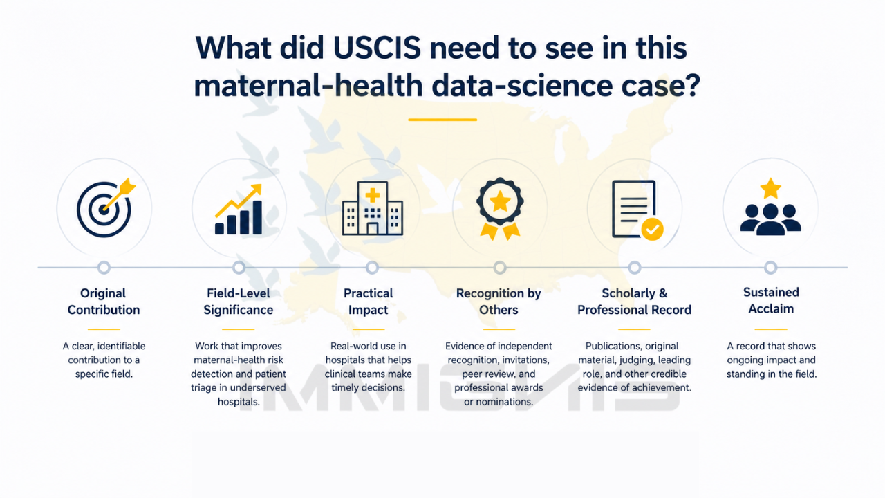 Maternal Health Data Scientist USCIS evidence infographic.
