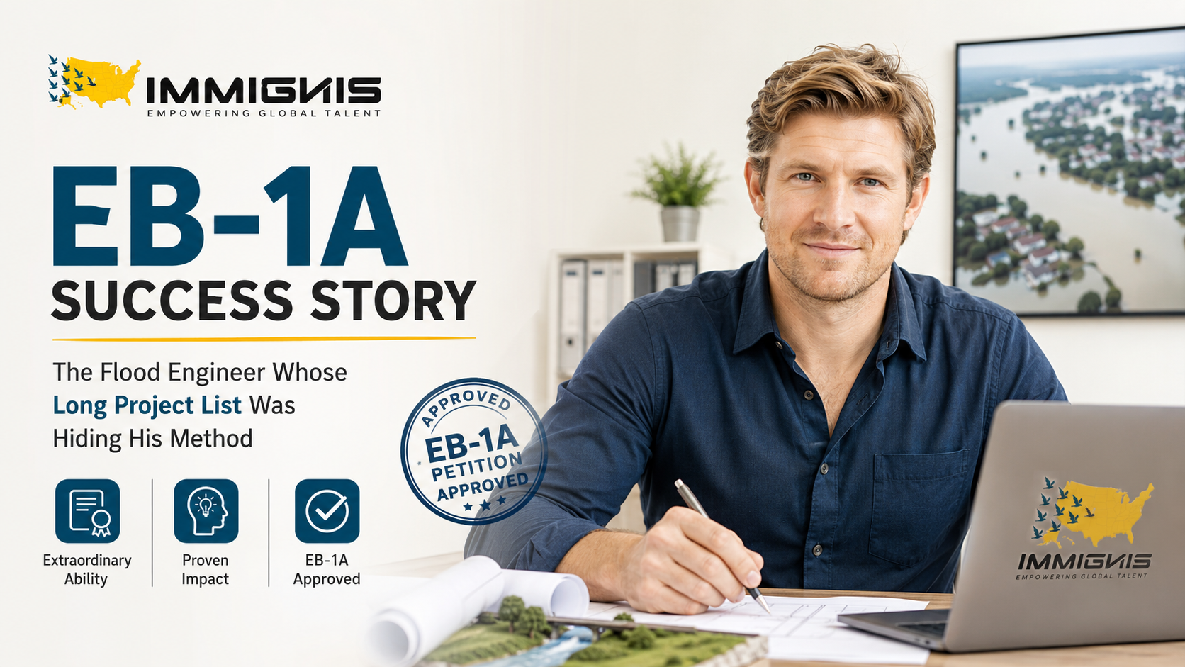 EB-1A for engineers case featuring Australian flood resilience engineer specializing in coastal infrastructure design and disaster resilience