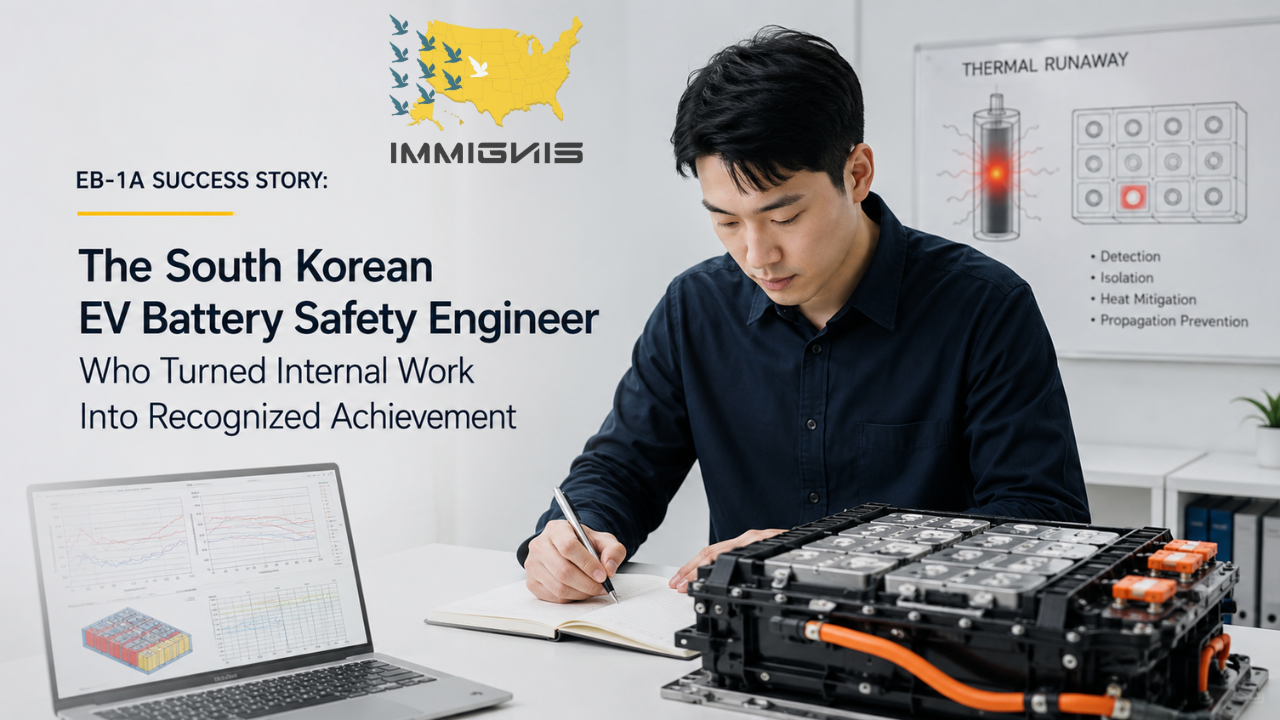 EB-1A for EV Battery Engineers with EV battery thermal runaway safety analysis