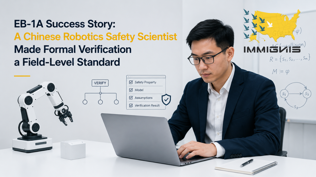 EB-1A Robotics Safety Scientist using formal verification to prove the safety of autonomous robot behavior.