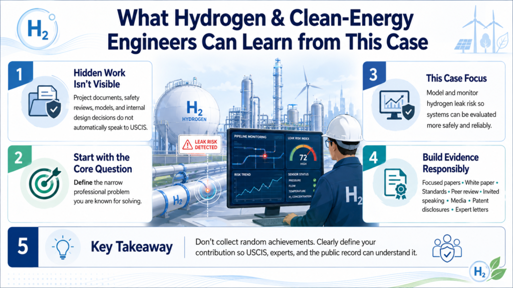 EB-1A Hydrogen Safety Engineer monitoring clean-energy systems.