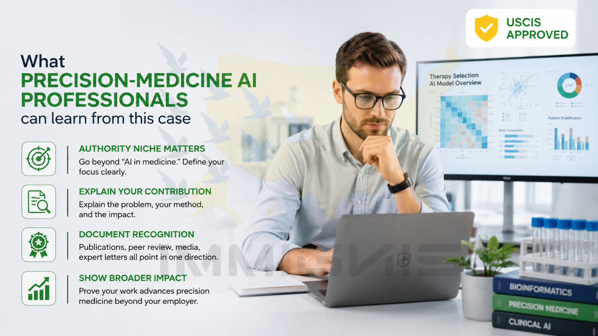 EB-1A Swiss AI Scientist infographic for precision-medicine AI professionals.
