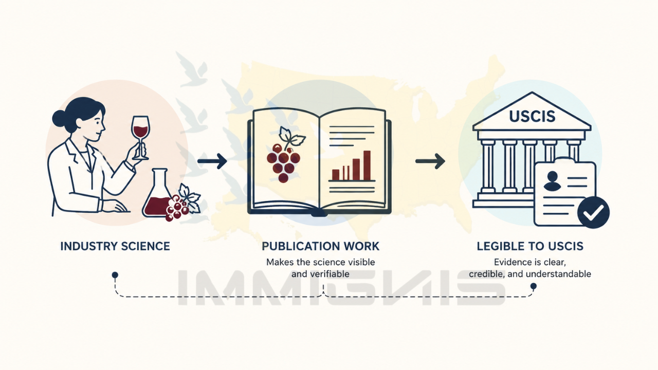 EB-1A Oenologist publication work infographic for USCIS evidence.